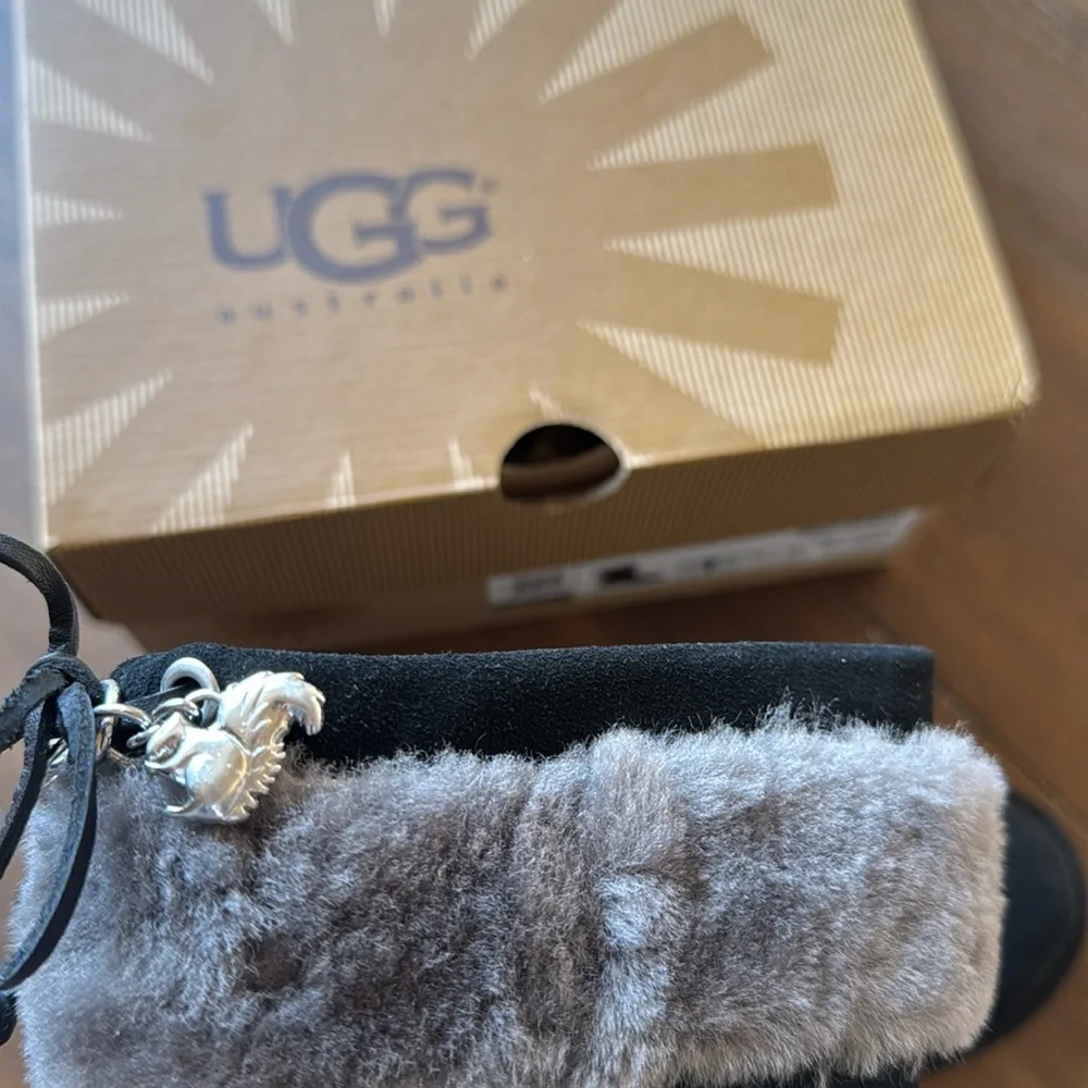 New Size 1 Ugg K Pollie Suede Wool Boots with squirrel and acorn details